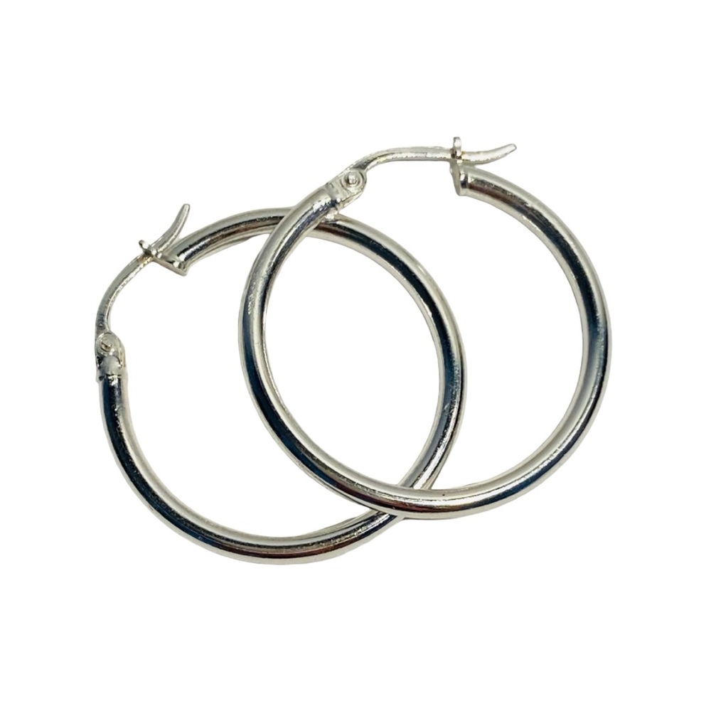 925 Sterling Silver Thick 2mm Hoop Earrings 25mm Diameter (Small / Medium)